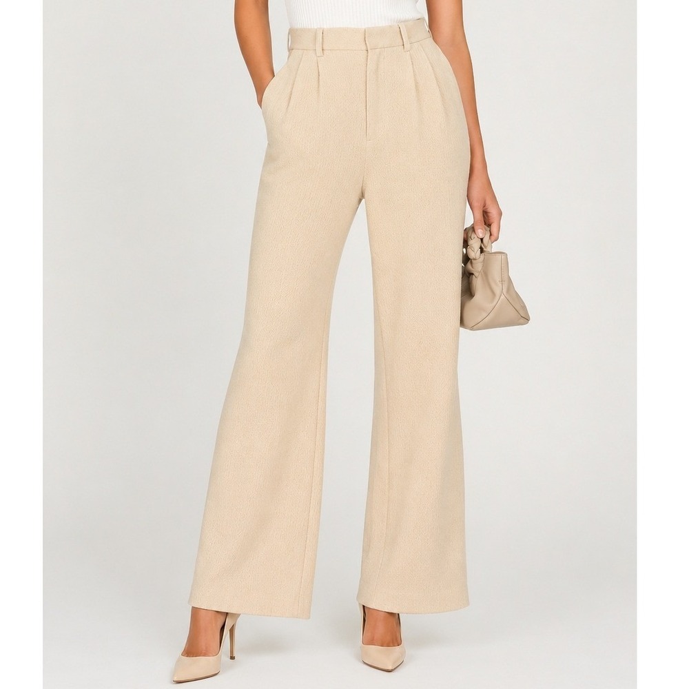 Monrow Cream Bonded Thermal Pleated Pants Trouser Waffle Knit Size XS